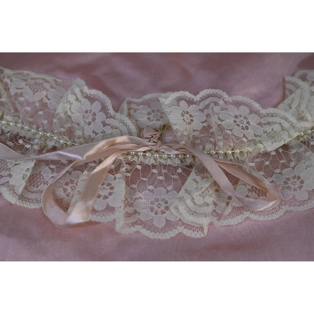 Vintage Victoria Secret Blush Pink Lingerie Bag Lace Pearl Trim Nylon Storage